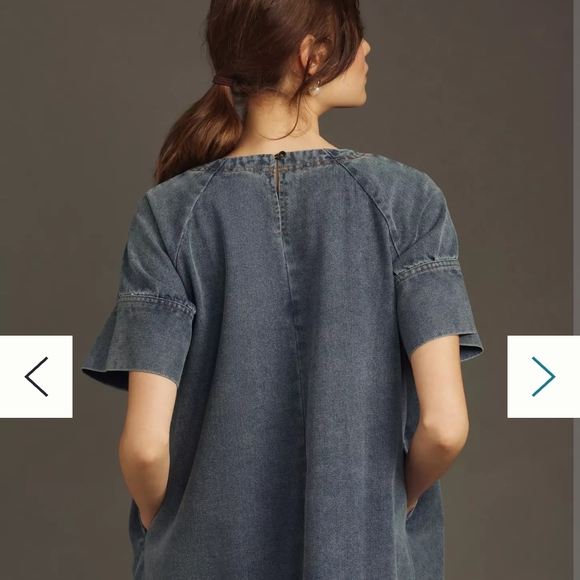 Porridge Short-Sleeve Denim Swing Mini Dress By Anthropologie - Picture 5 of 6